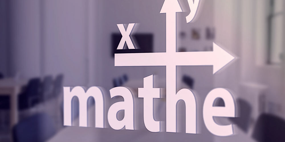 Logo Mathe xy auf einer Glasscheibe