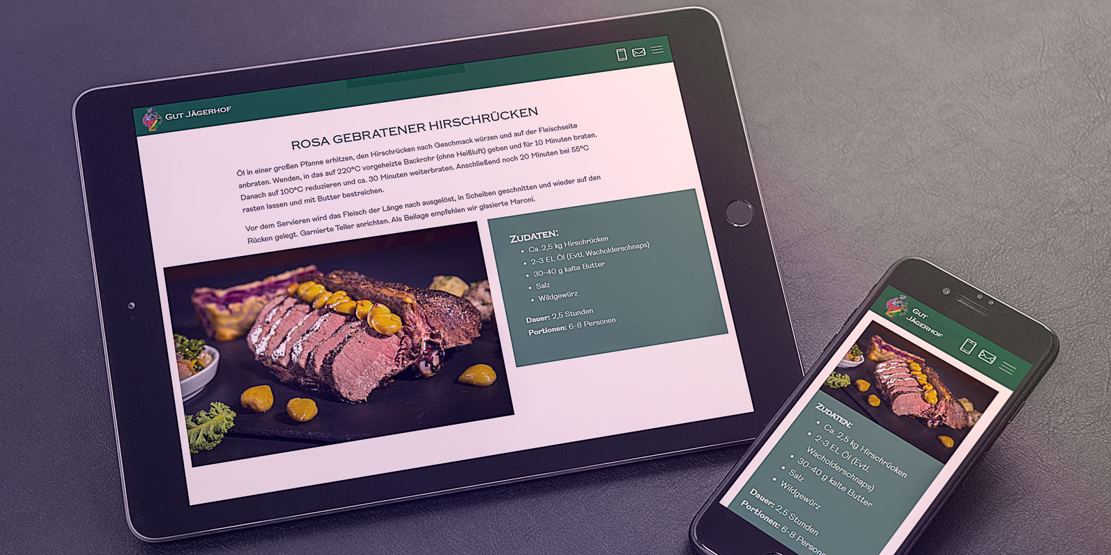 Gut Jägerhof Mockup Webseite – Smartphone und Tablett