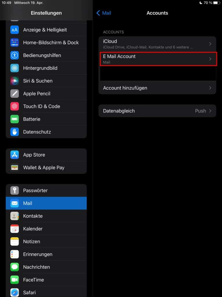 Screenshot Apple Mail - Anleitung E-Mail Einrichtung - Schritt 2