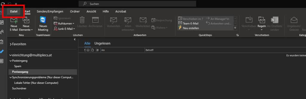 Screenshot Outlook - Anleitung E-Mail Einrichtung - Schritt 1