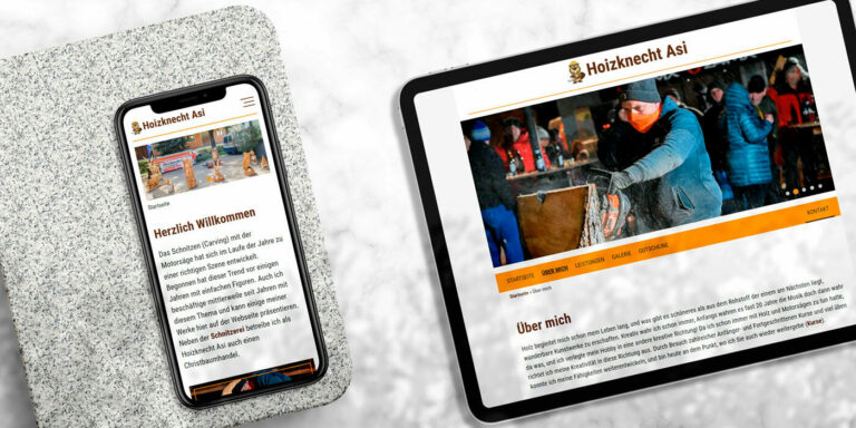 Darstellung der Hoizknecht Asi Webseite auf einem Tablett und einem Handy