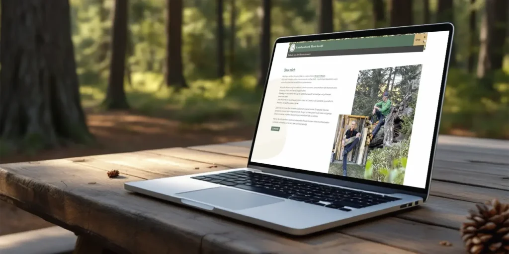 Darstellung der Kneißl Website auf einem Laptop im Wald